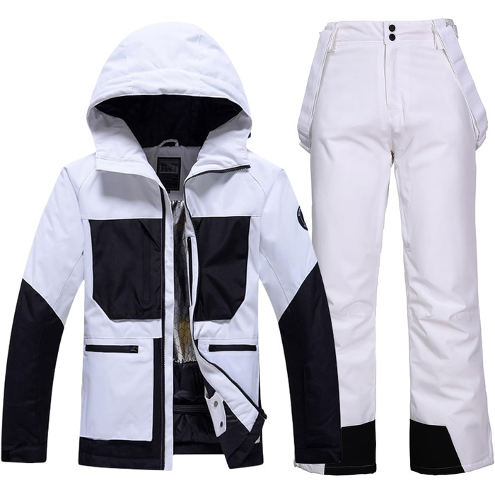 Жіночий комплект гірськолижний (2 шт.): куртка та штани HOTIAN. Водонепроникний, вітронепроникний, теплий. Розмір M, колір: чорний + білий