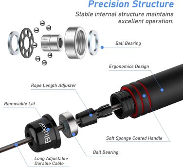 Стрибкове канат Blukar, регульований, з комфортними ручками, 3 метри, антиковзкий, для фітнесу та витривалості, червоний