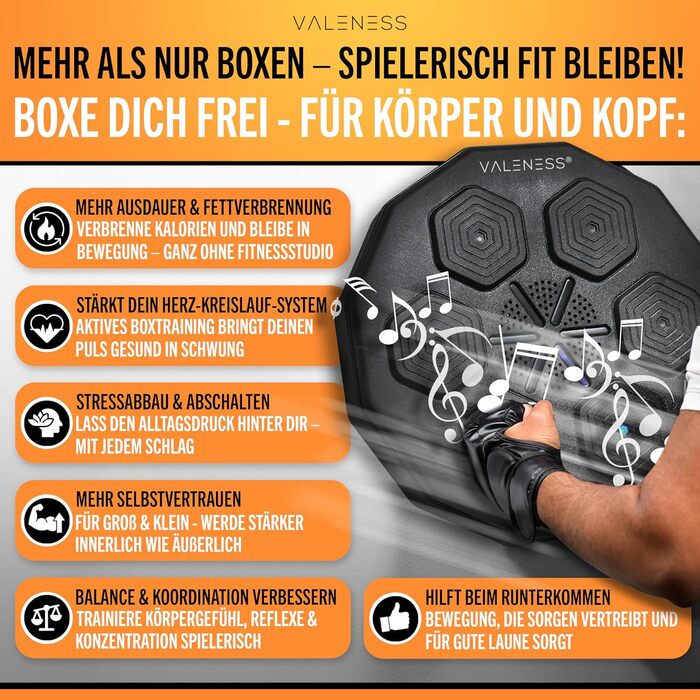 Музична бокс-машина VALENESS® - Smart Box Machine з LED, бокс-автомат для дому, з боксерськими рукавичками. Ідеальне боксерське тренування для дітей та дорослих.
