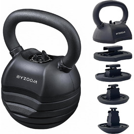 Регульована гиря BYZOOM FITNESS 13,6 кг 5-в-1, компактна для домашнього фітнесу, силових та функціональних тренувань, для чоловіків і жінок, чорна