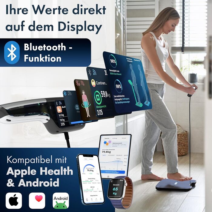 Інтелектуальна вага з аналізом складу тіла - WiFi та Bluetooth, TFT LCD дисплей, вимірювання жиру, м'язової маси, крокомір, акумулятор 800 mAh, сенсори для аналізу тіла