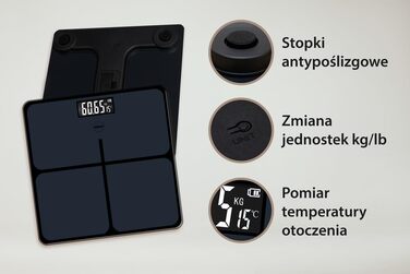Електронні ваги Eldom GWO270 – ваги для людей з LED-дисплеєм, високою точністю, вимірюванням температури, 50 г точності, загартоване скло, антиковзаюча поверхня, автоматичне вмикання/вимикання, до 180 кг, 26 x 26 см