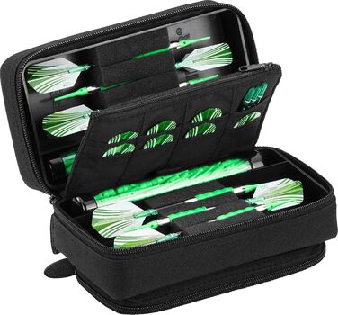 Чохол для дартс Casemaster Plazma Pro на 6 дротиків з м'якими і сталевими вістрями, велика передня кишеня для телефону, вбудовані контейнери для аксесуарів, чорний кант