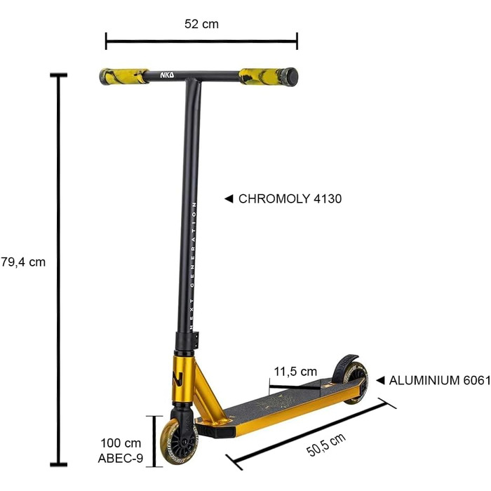 Трюковий самокат NKD Stunt Scooter New Generation: алюмінієвий, з підшипниками ABEC-9, обертовий кермо 360° - Золотий