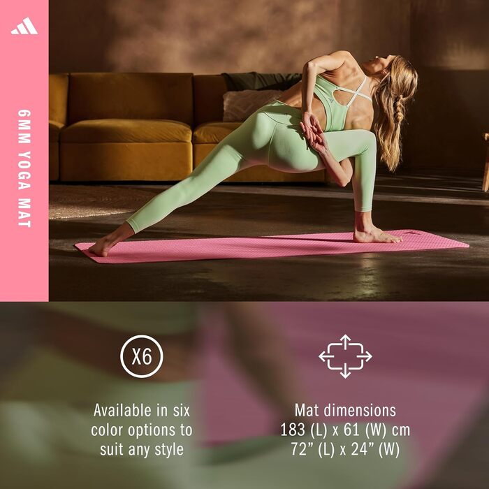 Килимок для йоги Adidas 6 мм, протиковзаючий, з перероблених матеріалів (176 x 61 см), Pink Fusion