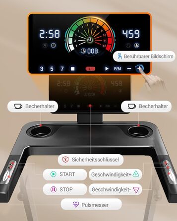 Бігова доріжка для дому LONTEK: складана, з нахилом 16%, швидкість до 14 км/год, мотор 3.5 к.с., пульсометр, LED-дисплей, макс. навантаження 180 кг, чорна
