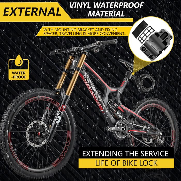 Замки для велосипеда з кодом 12 мм/120 см, антикрадійний трос, 5-значний код, вологостійкий, для велосипеда, електровелосипеда, дитячої коляски, драбини (чорний)