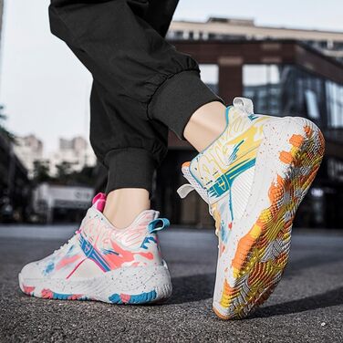 Кросівки для баскетболу та повсякденного носіння, чоловічі/жіночі, легкі, з неслизькою підошвою, рожеві/жовті, 35 EU, вузька колодка