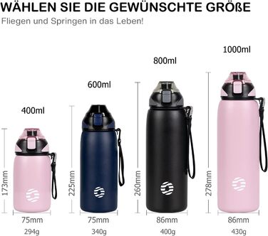 Дитяча термобутилка FJbottle з нержавіючої сталі 1 л, BPA-Free, герметична, для газованої води, спорт, школа, велосипед, чорна