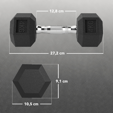 Набір гантелей Hexagon, 2 шт. з рифленими ручками, набір коротких гантелей з чавуну, 2 x 4 кг, гантелі для чоловіків та жінок, для дому, фітнес-клубу, силових тренувань