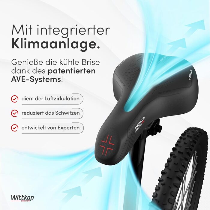 Велосипедне сідло WITTKOP з інноваційною системою 5 зон Medicus та ортопедичною піною Memory Foam. Зручне сідло для жінок та чоловіків. MTB, Trekking, City Trekking сідло