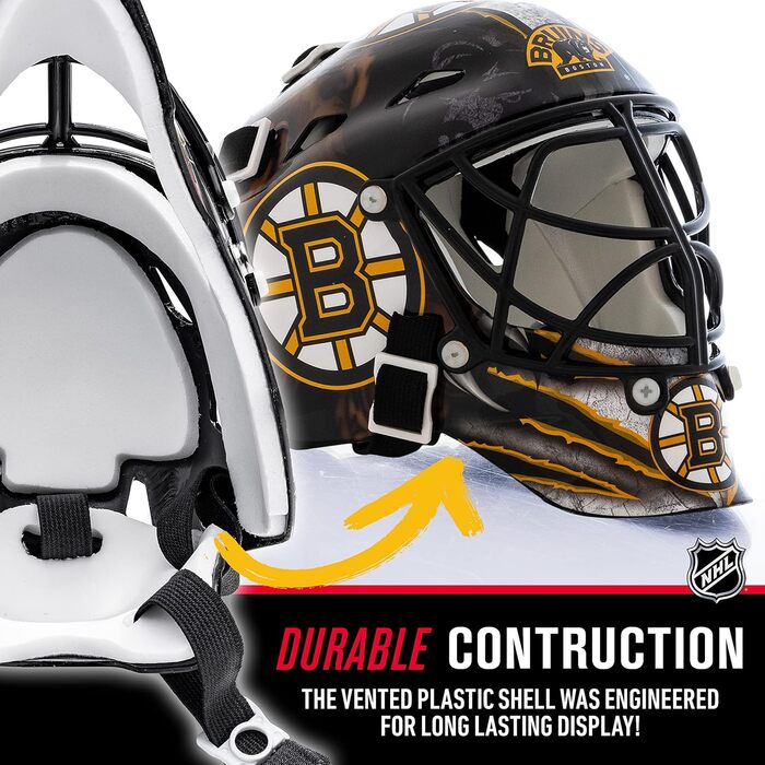 Міні-шолом воротаря Franklin Sports NHL Boston Bruins із чохлом – колекційна маска з офіційною символікою та кольорами НХЛ