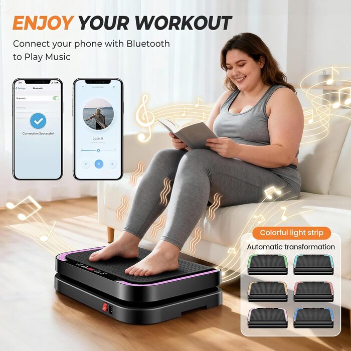 Віброплатформа для фітнесу з 200 рівнями інтенсивності, 9 програмами, Bluetooth, пульт, резинки, до 200 кг, для дому