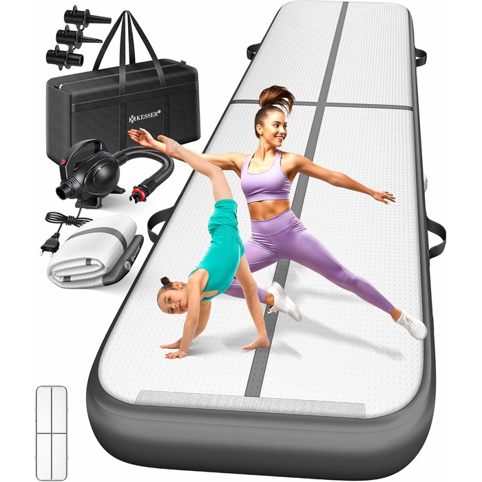 КЕССЕР® Airtrack - надувна гімнастична килимок 2м/3м/4м/5м/6м. Включає сумку та електричний насос. Килимок для йоги, акробатики, тренувань. Колір: м'ятно-зелений (антрацит). Розмір: 200 x 100 x 10 см