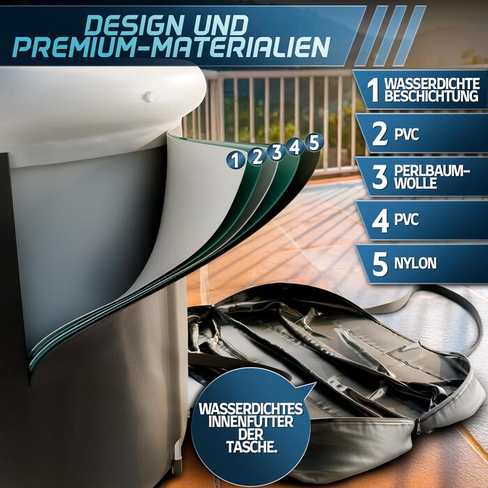 Ванна для криотерапії FROST POLAR 350 літрів з алюмінієвою рамою, набір включає подушку, водонепроникний мішок та пакети льоду