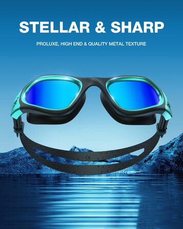 Окуляри для плавання ZIONOR G1 - поляризовані, унісекс, для дорослих та жінок, проти запотівання, 100% захист від УФ-променів, один розмір (G1 MAX, G1-MAX-polarisierte SchwarzGrün-Blau)