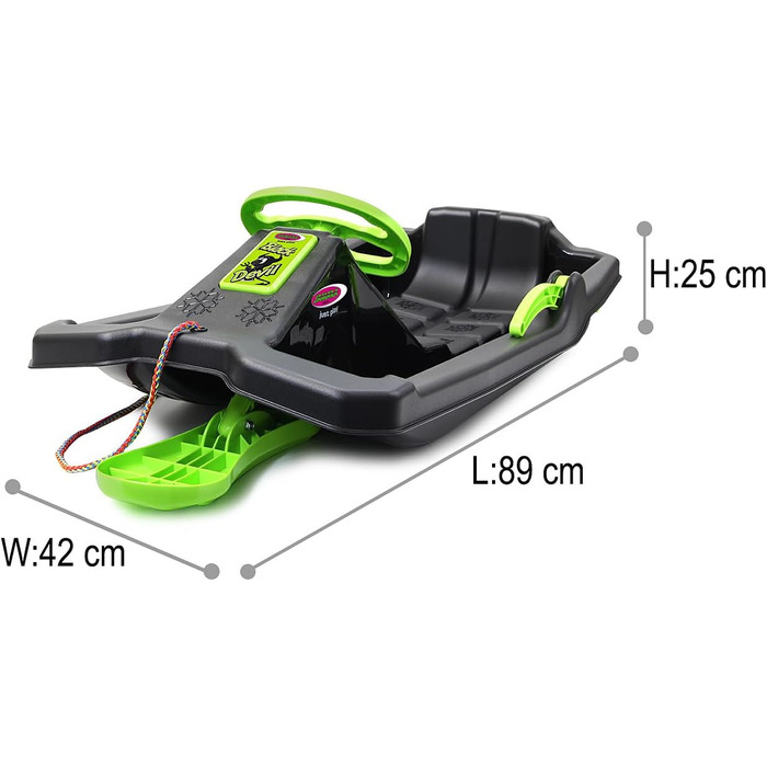 Сніговий санки Bob Black Devil з кермом, гальмом та ручним гальмом, від 3 років, чорний