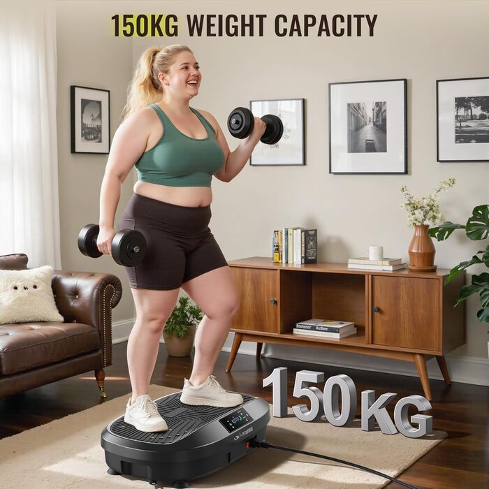 Вібраційна платформа FLYBIRD – Тест-переможець 2025, 120 швидкостей, 150 кг, для всього тіла з пультом, чорний, для жінок, м'язовий розвиток та лімфодренаж