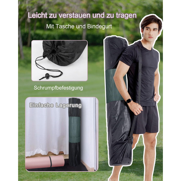 Йога мат XXL 200x130 см: фітнес мат для йоги, тренувань, занять з дітьми та фітнесу для літніх людей. Товщина 20/15/10 мм, матеріал NBR, зелений колір.