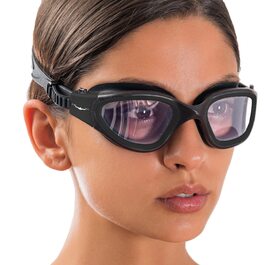Окуляри плавальні AqtivAqua DX фотохромні: широкий огляд, UV-захист, антифог, герметичні, для басейну та відкритої води, силіконовий ремінець (чорні)