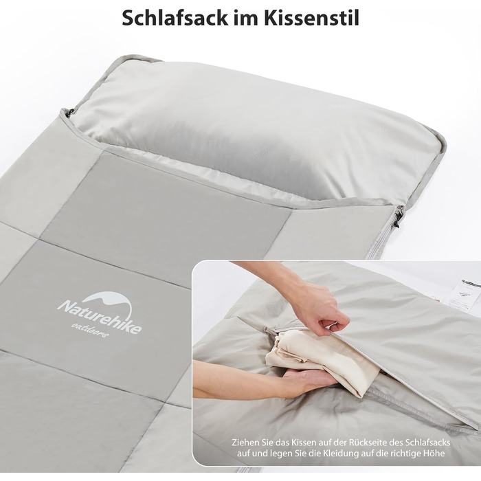Сплячий мішок Naturehike - легкий, для походів та кемпінгу, комфорт +7°C, Z-подушка (сірий)
