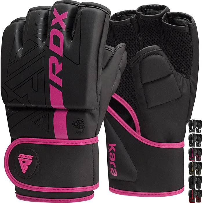 RDX Profi рукавички для MMA та боксу, синтетична шкіра, для тренувань, спарингів, кікбоксингу, муай-тай, чорні, рожеві, чоловічі, розмір M