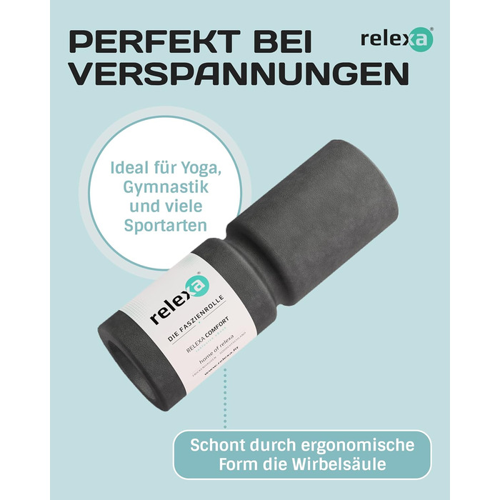 Ролик для масажу фасцій relexa Comfort з канавкою для хребта, масажер для всього тіла від напруги, 38x13 см, помаранчевий, з eBook