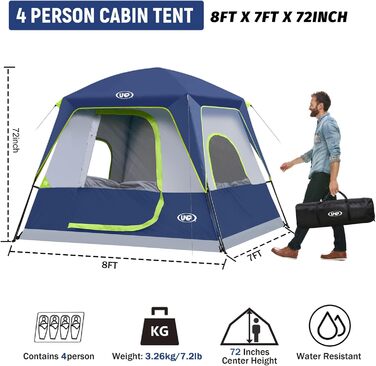 Намет кемпінговий Campingzelt для 4-8 осіб, водонепроникний з тентом, темно-синій 240x210x180 см для кемпінгу, туризму та трекінгу