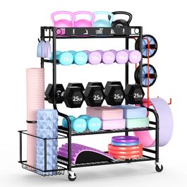 Органайзер для йоги Mythinglogic Regal: килимок, роли, гантелі, блоки. Стенд для фітнес-обладнання. Чорний