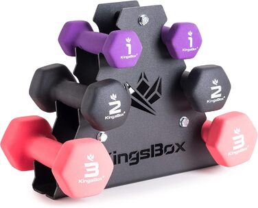 Набір гантелей KingsBox з неопрена, 3 ваги, зі стійкою, для тренувань вдома та у фітнесі