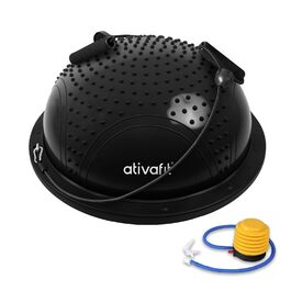 Йога-балансборд Ativafit 60см, до 300 кг, з помпою та експандером. Чорний фітнес-м'яч для балансу, йоги та силових тренувань