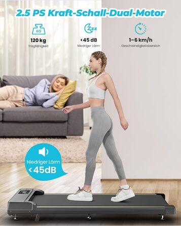 Біговий доріжка з нахилом 15% з пульт дистанційного керування та LED-дисплеєм, 2.5 PS, для дому та офісу, швидкість 1-6 км/год, вантажопідйомність 120 кг, чорний колір