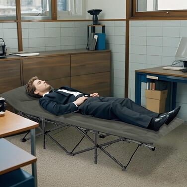 Розкладне ліжко для кемпінгу FIVMEN 185x75 см з матрацом, подушкою та кишенею, до 250 кг, для відпочинку на природі, риболовлі та гостей