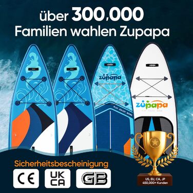 Надувний SUP Борд Zupapa 320/366см з аксесуарами | Stand Up Paddle Board з сидінням для каяка | Чорно-сірий-білий