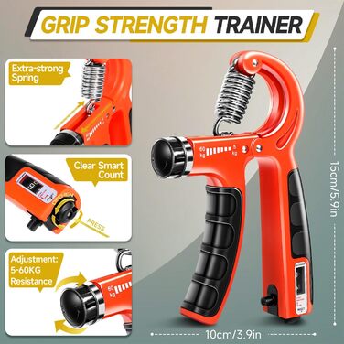 Набір для тренування рук Flintronic: тренажер зап'ястя з лічильником, регулювання ваги 5-60 кг, фітнес, альпінізм, силові тренування, реабілітація рук. Оранжевий, 5 шт.