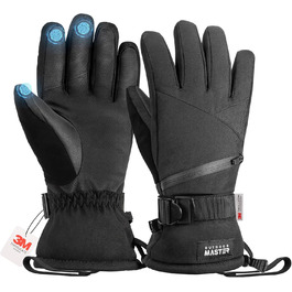 Зимові лижні рукавички OutdoorMaster для чоловіків та жінок, 3M Thinsulate, водонепроникні, теплі, вітрозахисні, з подвійною кишенею, чорні, розмір L