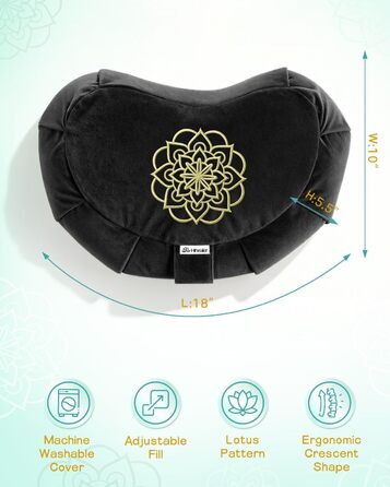 Подушка для медитації Hihealer Преміум – зручна кругла подушка для підлоги, наповнена гречаним лушпинням, з валиком під шию для йоги та релаксації (Чорна)