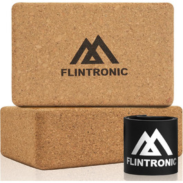 Набір з 2 йога-блоків з натурального корку Flintronic + еспандер, екологічні блоки для йоги, пілатесу та фітнесу
