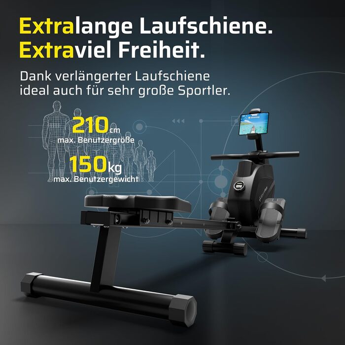 Гребний тренажер SportPlus для дому, складаний, з тихою магнітною системою гальмування, комп'ютер для тренувань, фітнес-обладнання для дому, Indoor гребний тренажер, сумісний з додатком (Premium)