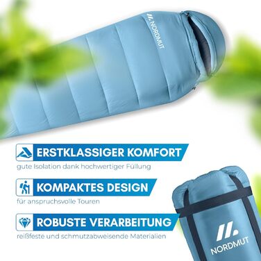 Сплячий мішок NORDMUT® для дорослих – компактний та ультралегкий (900/1500г) – на 3 сезони (250 GSM) та літній (100 GSM) – спальний мішок-кокон для кемпінгу, відпочинку на природі та фестивалів