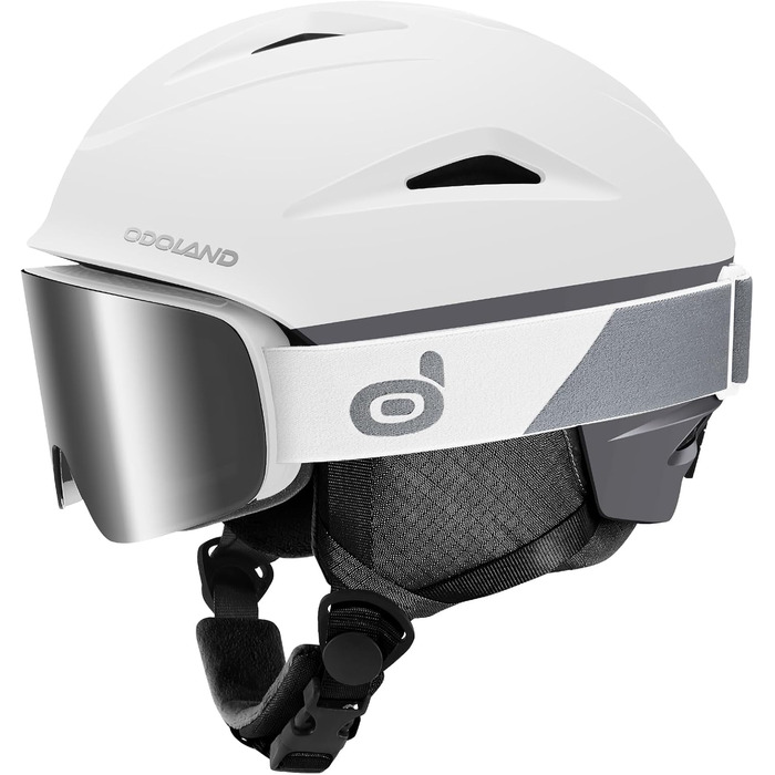 Шолом для сноуборду та лиж Odoland з маскою: захист UV 400, для жінок та чоловіків, розмір L (60-61 см), білий