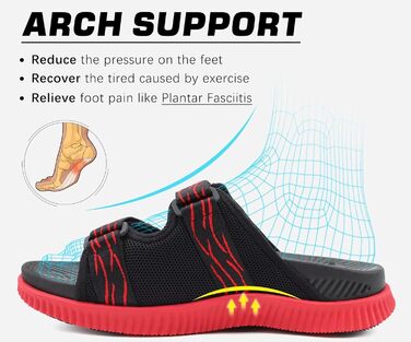 Чоловічі спортивні сандалі KuaiLu з м'якою устілкою, літні шльопанці на липучці (Чорно-червоні, 46 EU)