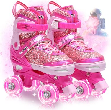 Ролики для дівчаток, 4 розміри, світловідбиваючі, ролики з підсвічуванням, для початківців, подарунок на Новий рік та день народження, S (EU28-31), рожеві