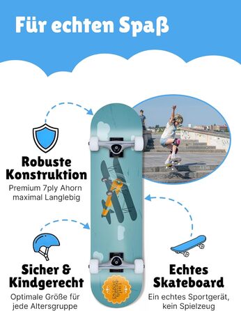 Скейтборд дитячий Holzspielzeug (3-11 років) з кленовою декою, підшипниками ABEC 5 та антиковзким покриттям