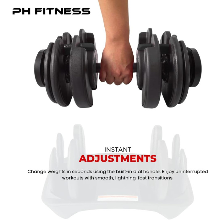 Регульована штанга 24 кг – окрема – 15-в-1, обертання однією рукою – 2,5–24 кг – компактна, економна штанга для домашнього спортзалу та силових тренувань (чорна)