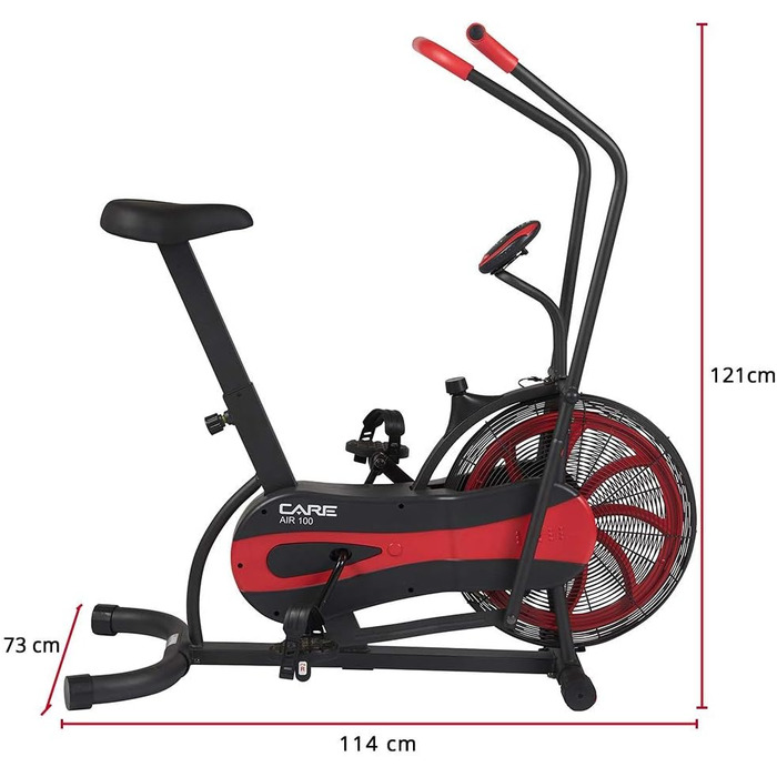 Велотренажер CARE FITNESS Air Bike CA-700 з повітряним опором, 6 програм тренувань, 2 в 1 кростренажер, 6 функцій контролю навантаження, LCD-дисплей, чорний