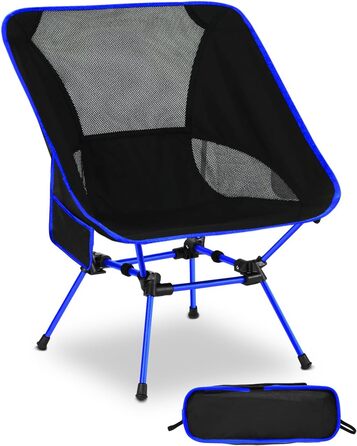 Складний туристичний стілець для кемпінгу з сіткою та кишенями, вантажопідйомність 150 кг, ультралегкий, для подорожей, пікніків, риболовлі (Оранжевий, Синьо-чорний)