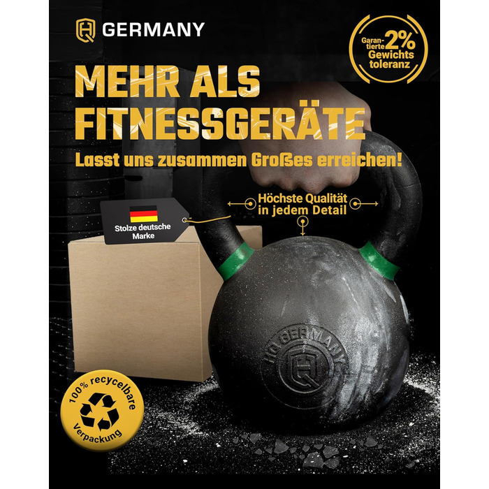 Гантель-гиря HQ Germany® з порошковим покриттям [2-32кг/Набори] - Набір чавунних гирь з точністю ±2% - Кульова гиря, Набір гирь, Преміум гирі з порошковим покриттям 24кг