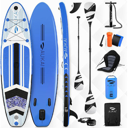 AUKAI SUP Board PRO 320см | Надувний SUP Борд 2в1 з сидінням для каяка | Комплект | 5 років гарантії | Сидіння, кріплення для Action-Cam, насос, блакитний