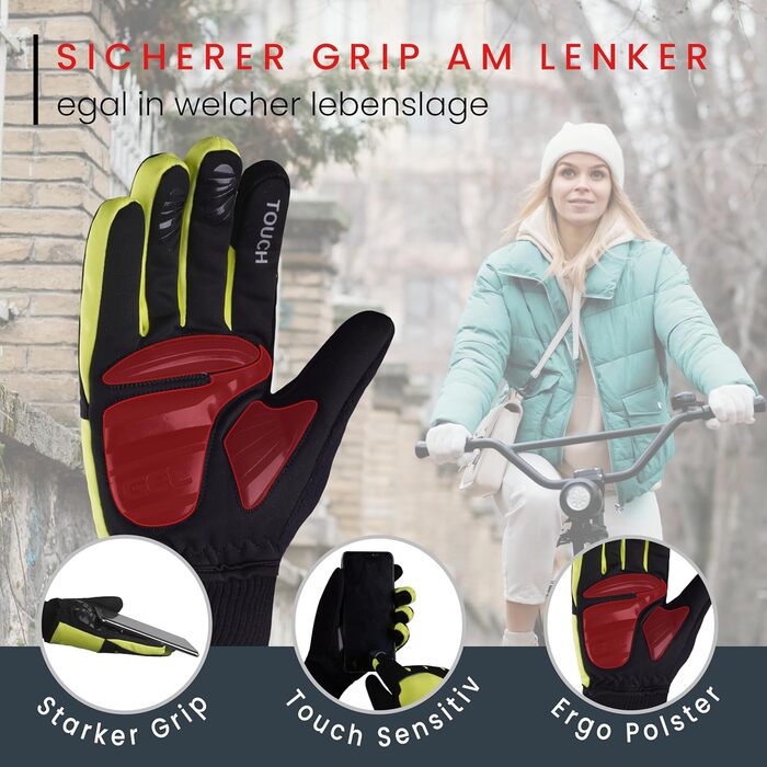 Велосипедні рукавички чоловічі зимові, вітронепроникні, водостійкі, утеплені, з підкладкою, з антиковзаючою поверхнею, терморукавички, чорні (S, жовтий)